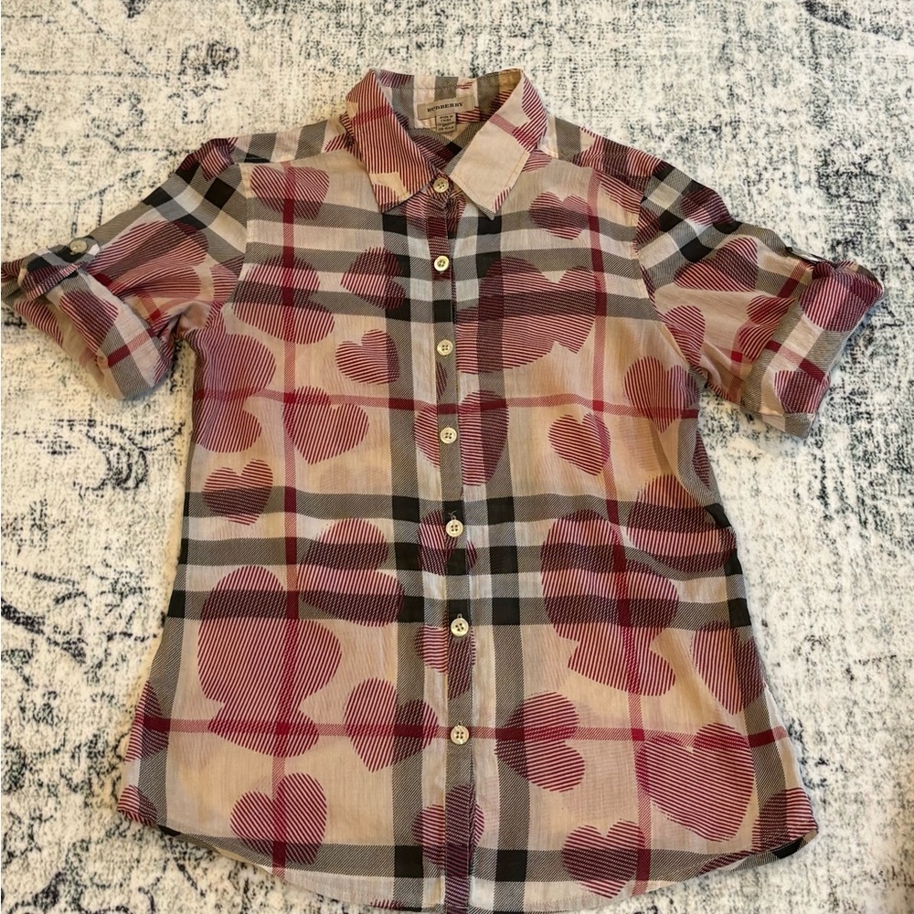 Burberry heart Plaid button down shirt girls 14y